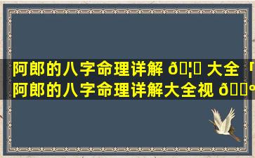 阿郎的八字命理详解 🦉 大全「阿郎的八字命理详解大全视 🌺 频」